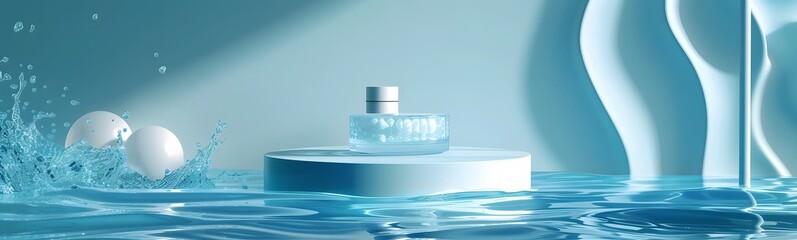 Poster - background water podium product 3d cosmetic abstract platform blue beauty. render background podium 