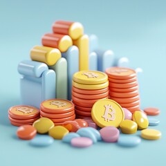 Bitcoin Stacks on Colorful Abstract Background.