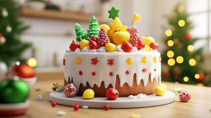 Wall Mural - Festive Cake Decorated with Marzipan and Icing