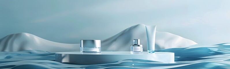 Poster - background water podium product 3d cosmetic abstract platform blue beauty. render background podium 