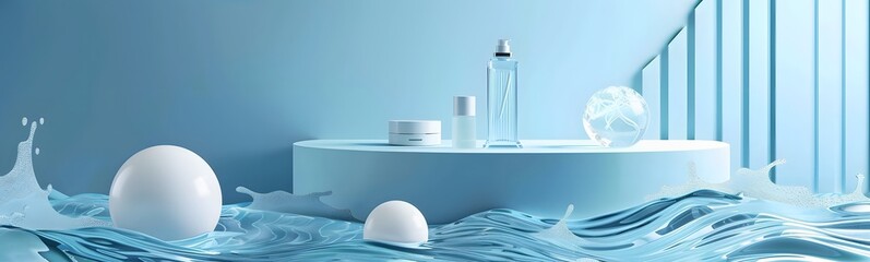 Poster - background water podium product 3d cosmetic abstract platform blue beauty. render background podium 