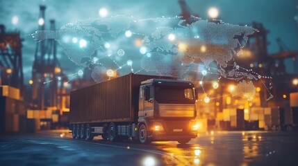 Wall Mural - logistics international delivery concept, world map with logistic network distribution on background