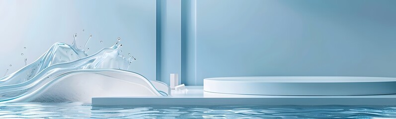 Poster - background water podium product 3d cosmetic abstract platform blue beauty. render background podium 