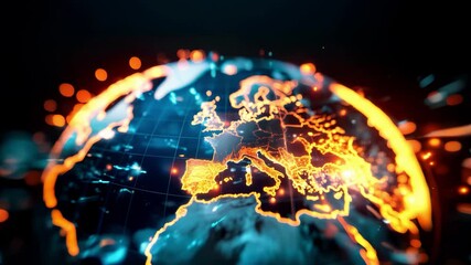 Wall Mural - global network alert on digital earth globe, cyber war attack, world security warning, hacking shiel
