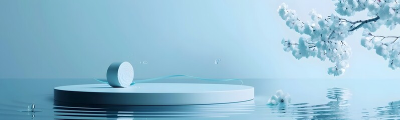 Poster - background water podium product 3d cosmetic abstract platform blue beauty. render background podium 