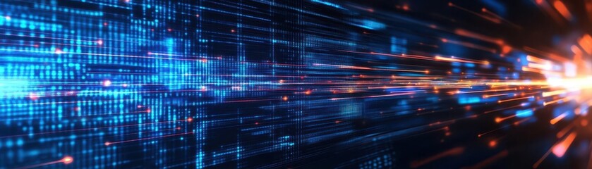 Poster - Dynamic LED light trails, motion blur, urban cyber background