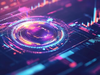 Poster - Augmented financial interface, hologram currency exchange, sleek futuristic colors