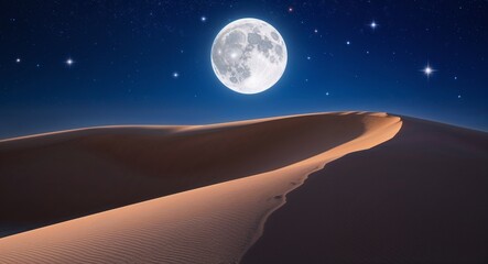 Wall Mural - sand dunes under full moon stars nighttime beauty