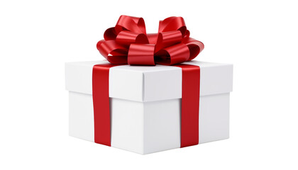 Wall Mural - white gift box with red ribbon isolated on transparent background cutout