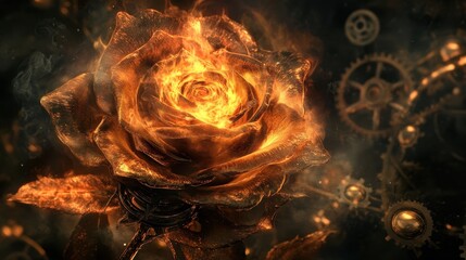 A burning rose with metallic petals