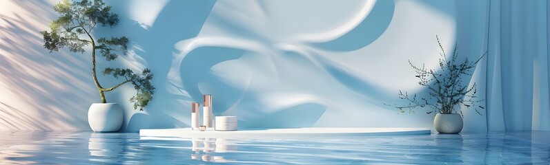 Poster - background water podium product 3d cosmetic abstract platform blue beauty. render background podium 