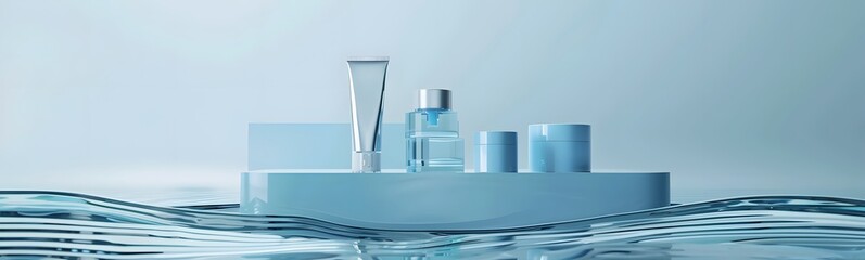 Poster - background water podium product 3d cosmetic abstract platform blue beauty. render background podium 