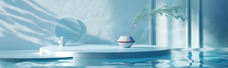 Poster - background water podium product 3d cosmetic abstract platform blue beauty. render background podium 