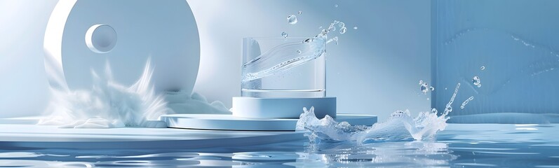 Poster - background water podium product 3d cosmetic abstract platform blue beauty. render background podium 