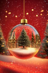 Wall Mural - Christmas ball with a tree inside in a red background