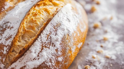 close-up of fresh dough and baked bread with flour, showcasing delicious pastries, crusty loaf, and gourmet bun, perfect for breakfast or a tasty snack, cuisine nutrition, organic ingredients