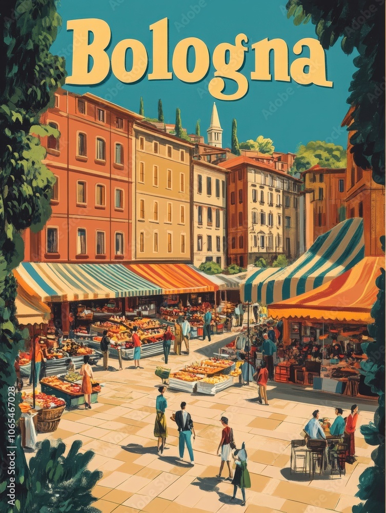 Wander through Bolognas lively market, where colorful stalls overflow with fresh produce and local delights.