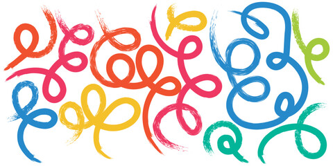 Wall Mural - naive playful abstract shapes in doodle grunge style in multi colored. squiggles, circles, asterisk,