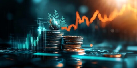 Wall Mural - finance and money technology background concept of business prosperity and asset management . creati