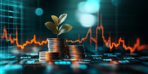 Wall Mural - finance and money technology background concept of business prosperity and asset management . creati