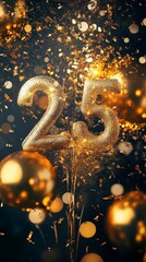 Wall Mural - happy new year 2025 golden celebration
