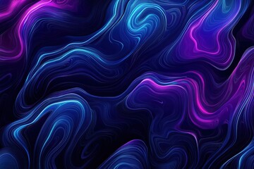Wall Mural - Abstract fluid waves in deep blue, purple, and neon pink tones with intricate lines creating a vibrant, electric, and dynamic visual