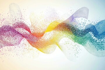 Wall Mural - Abstract colorful soundwave visualization with vibrant rainbow hues and splattered dots creating a dynamic and energetic composition