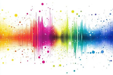 Wall Mural - Abstract colorful soundwave visualization with vibrant rainbow hues and splattered dots creating a dynamic and energetic composition