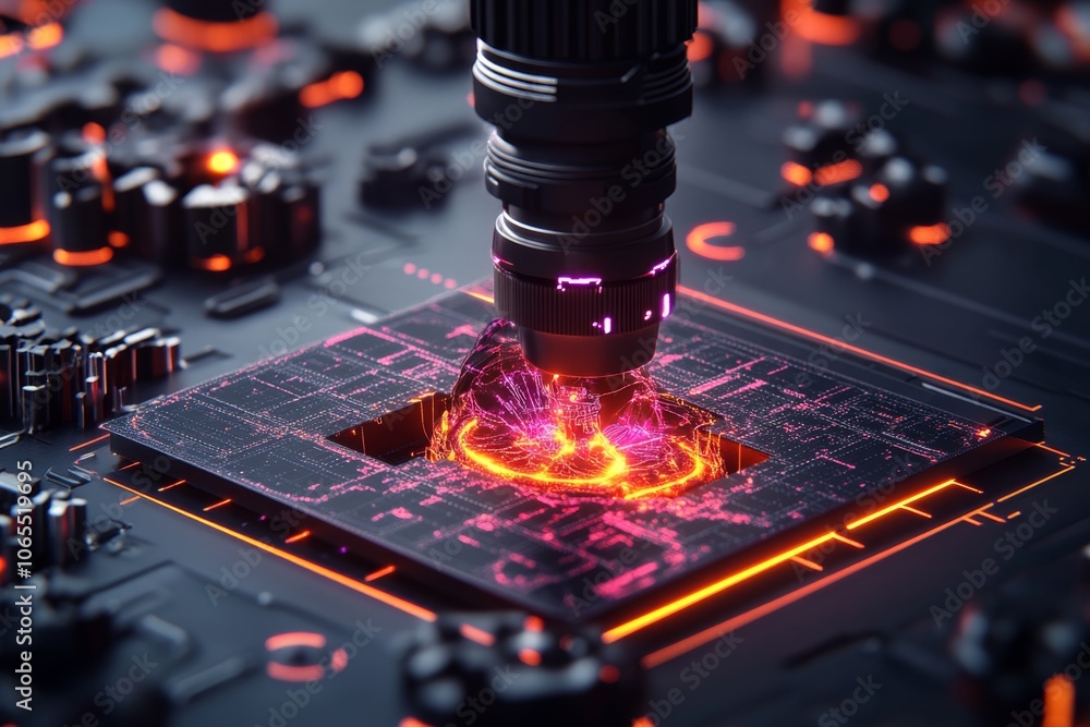 Defect Interface Cyberpunk interface showing defect measurements on a product in neon ...