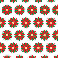 Wall Mural - Seamless pattern with flowers.Red and green petals isolated on white background.Vector graphic illustration background for Christmas..