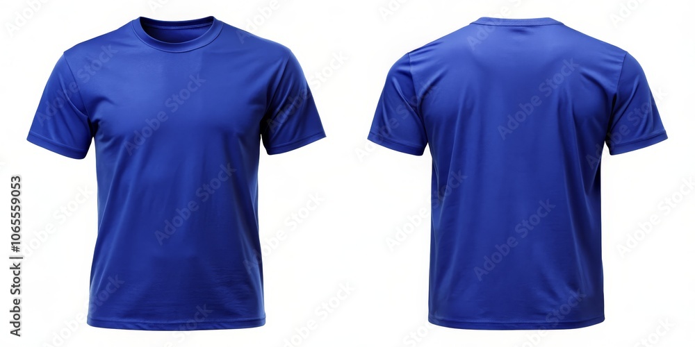 Blank Royal Blue T-Shirt Mockup - Front and Back View Isolated on White ...