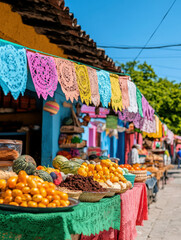 Vibrant Market Scene in Oaxacan Village, Mexico