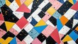 © Nonnarit - High angle of colorful mosaic texture featuring bold patterns and a mix of materials