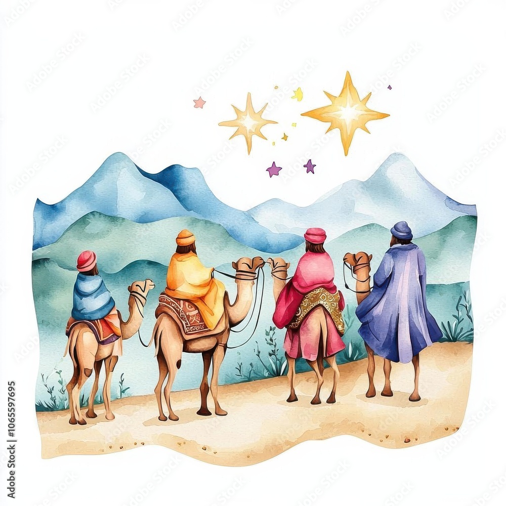 The Three Wise Men on camels following the star clipart, journey to ...