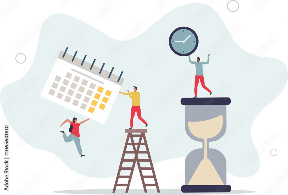 Time management.Cartoon tiny people schedule business tasks of month in ...