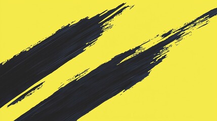 Fototapete - Bold black abstract brush strokes on vibrant yellow background