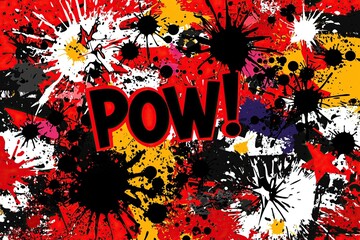 Fototapete - Dynamic anime cartoon comic style explosion art with bold 'POW!' text colorful splatters