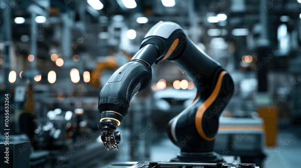 Industrial robotic arm with advanced mechanical hand in a modern ...