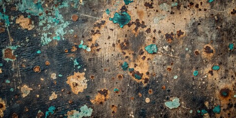 Wall Mural - Rusty Abstract Texture A Close-Up of Teal and Brown Paint Flakes on Metal