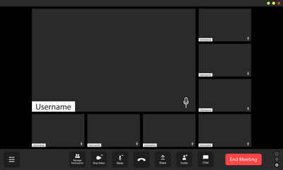 Wall Mural - virtual meeting interface with blank screens indicating participants not present, showcasing a digit