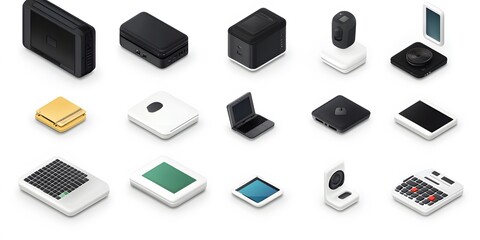 Set, Collection of Icons of Electronics, Electrical Products, Computers, Home Appliances, Colorful, on White Background, 9:16 and 16:9 Format