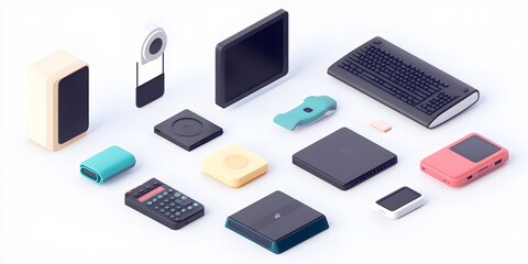 Set, Collection of Icons of Electronics, Electrical Products, Computers, Home Appliances, Colorful, on White Background, 9:16 and 16:9 Format