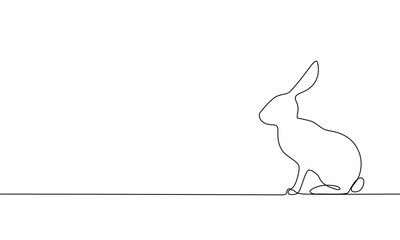 Banner continuous line rabbit sitting. Animal. Cute bunny silhouette. Vector spring illustration, linear minimal style