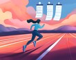 © Ytnart - An athlete runs on a vibrant track, inspired to achieve goals represented by floating lists against a stunning sunset.