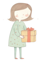 Canvas Print - PNG Girl character holding gift drawing sketch celebration.