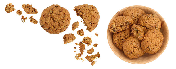 Wall Mural - oatmeal cookies with flax, pumpkin and sunflower seeds full depth of field. Top view with copy space for your text. Flat lay