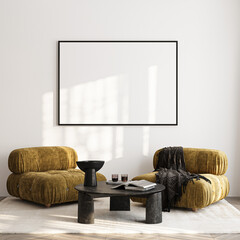 Wall Mural - Frame mockup, ISO A paper size. Living room wall poster mockup. Interior mockup with house background. Modern interior design. 3D render

