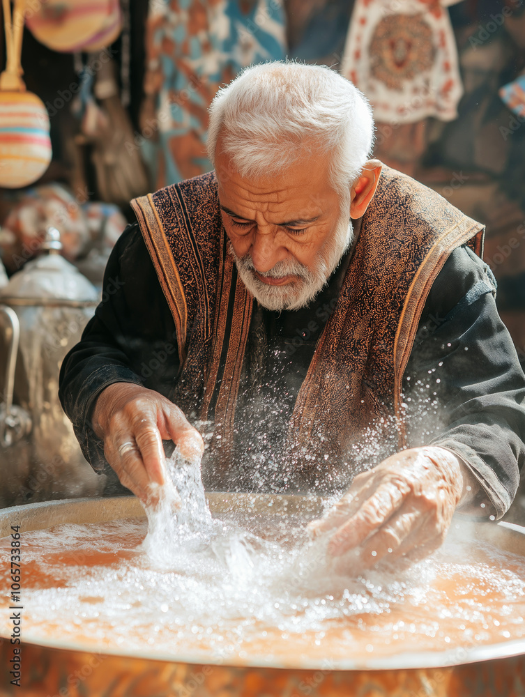 Traditional Easter Blessing Ritual. An elderly man performing a ...