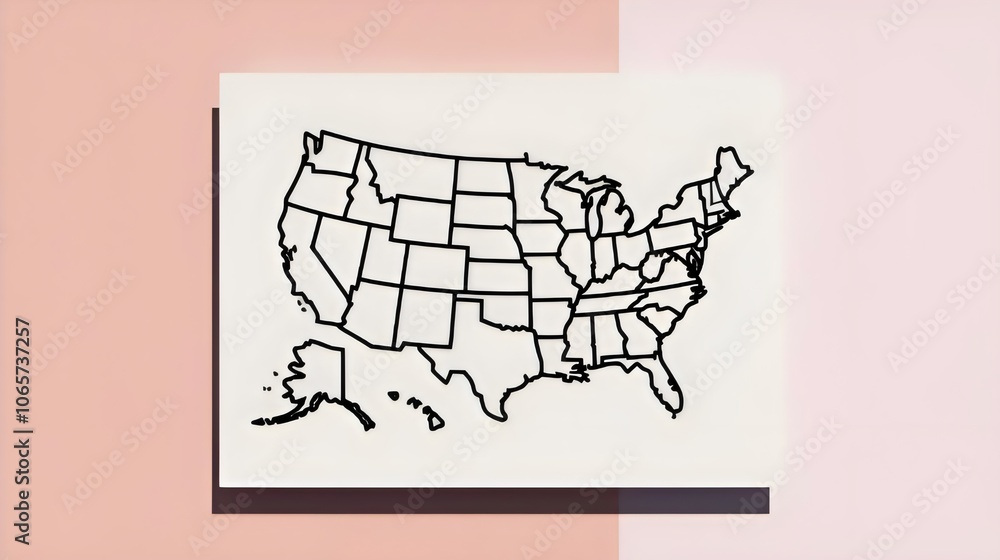 USA map with states isolated on a white background. United States of ...