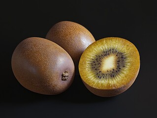 Poster - Cut kiwis on black surface